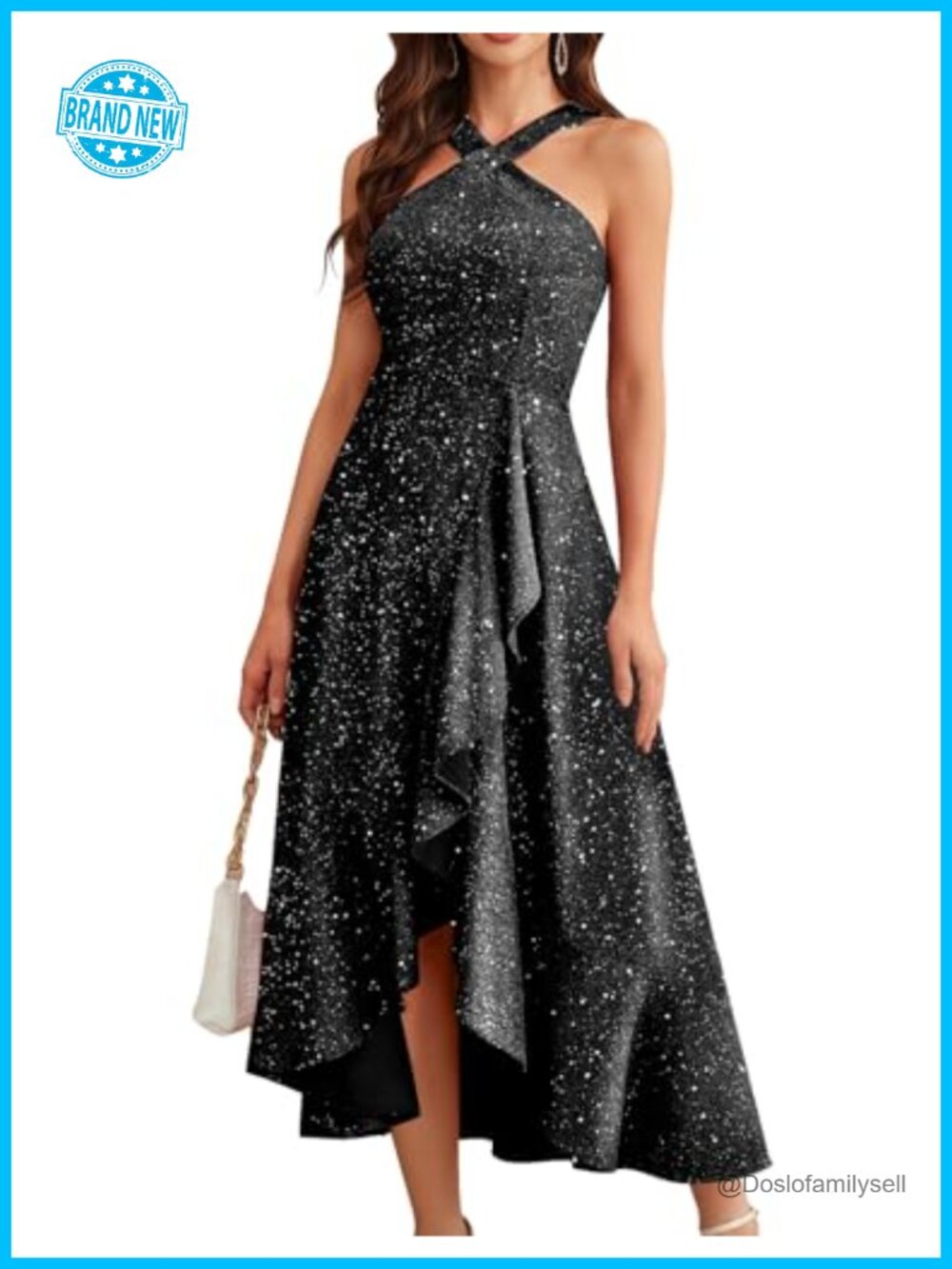 Sequin Halter Hi-Lo Maxi Formal Prom Dress Sleeveless Bodycon